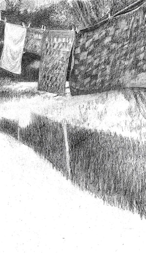 drawing of towels on the line